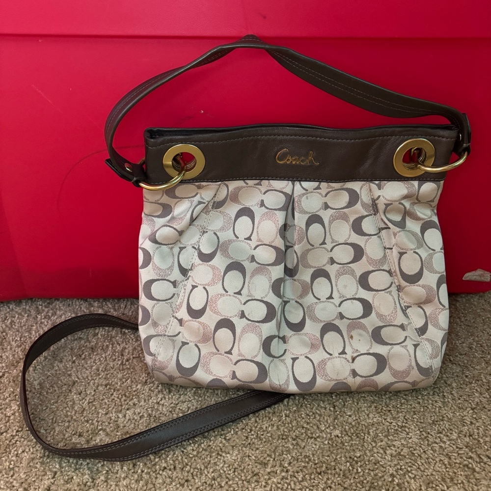 Authentic Coach Brown and Cream Patterned Shoulder Bag